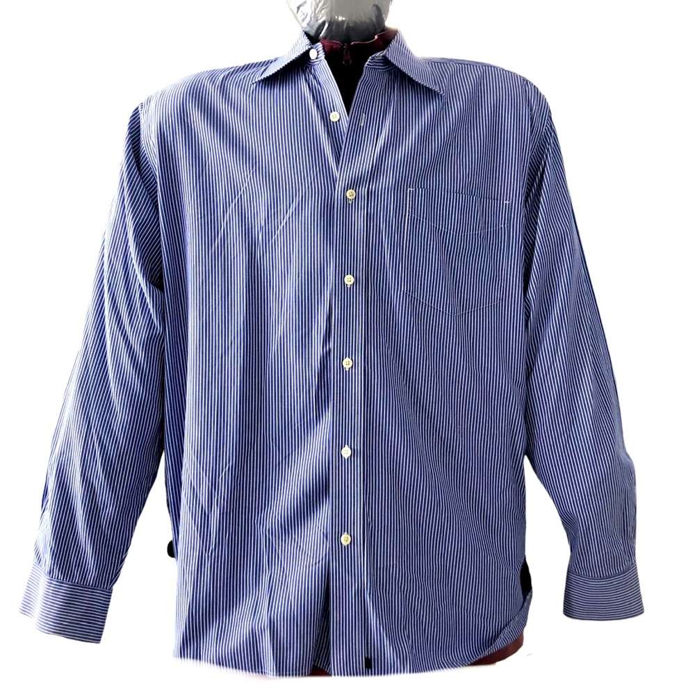 Gap Classic men’s long sleeve blue white pin stripe shirt front pocket size XL